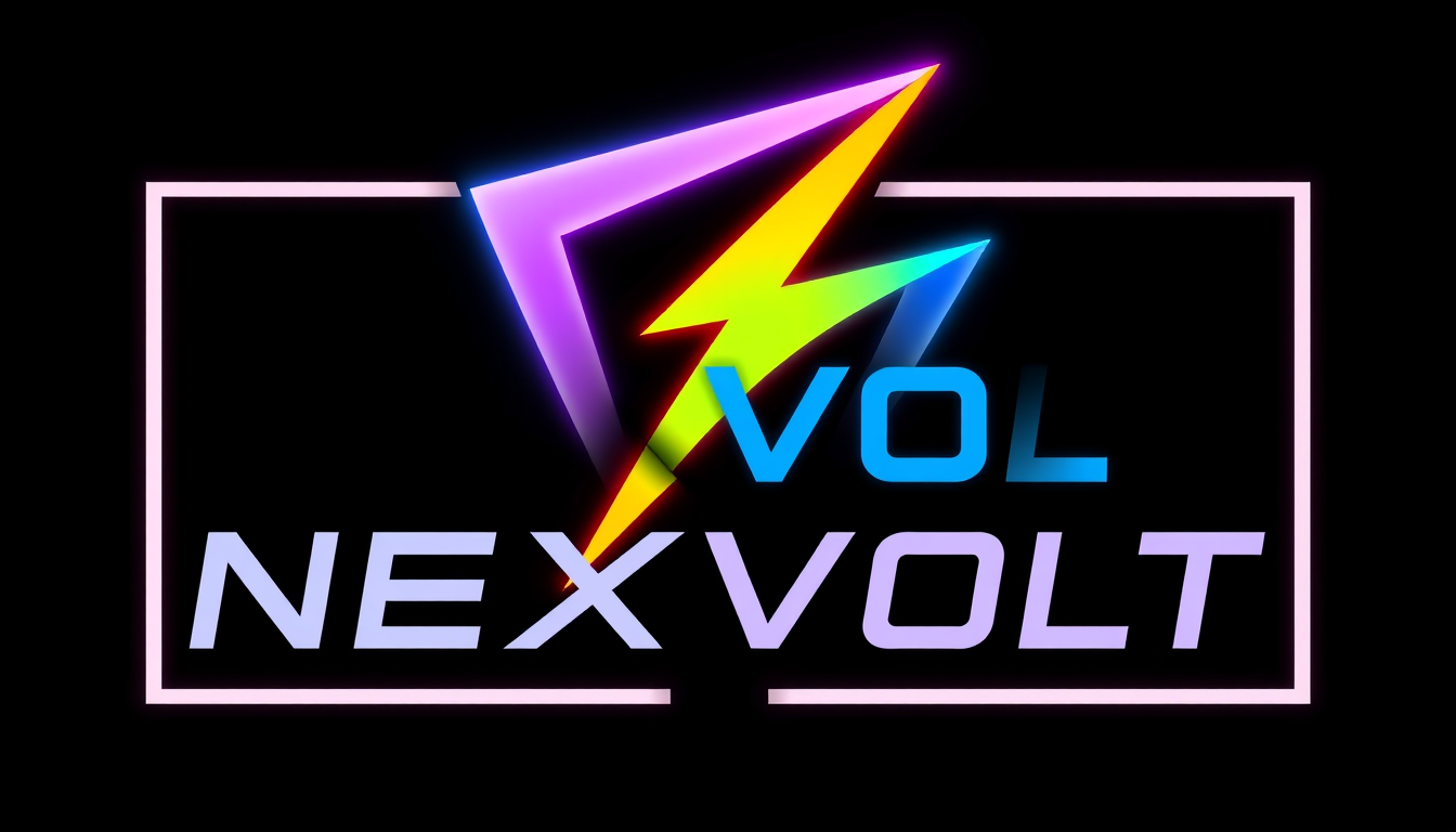 Main art studio: Professional gaming logo for "NEXVOLT". Futuristic lightning bolt symbol, bold modern typography, sleek geometric shapes, energetic neon-inspired styl