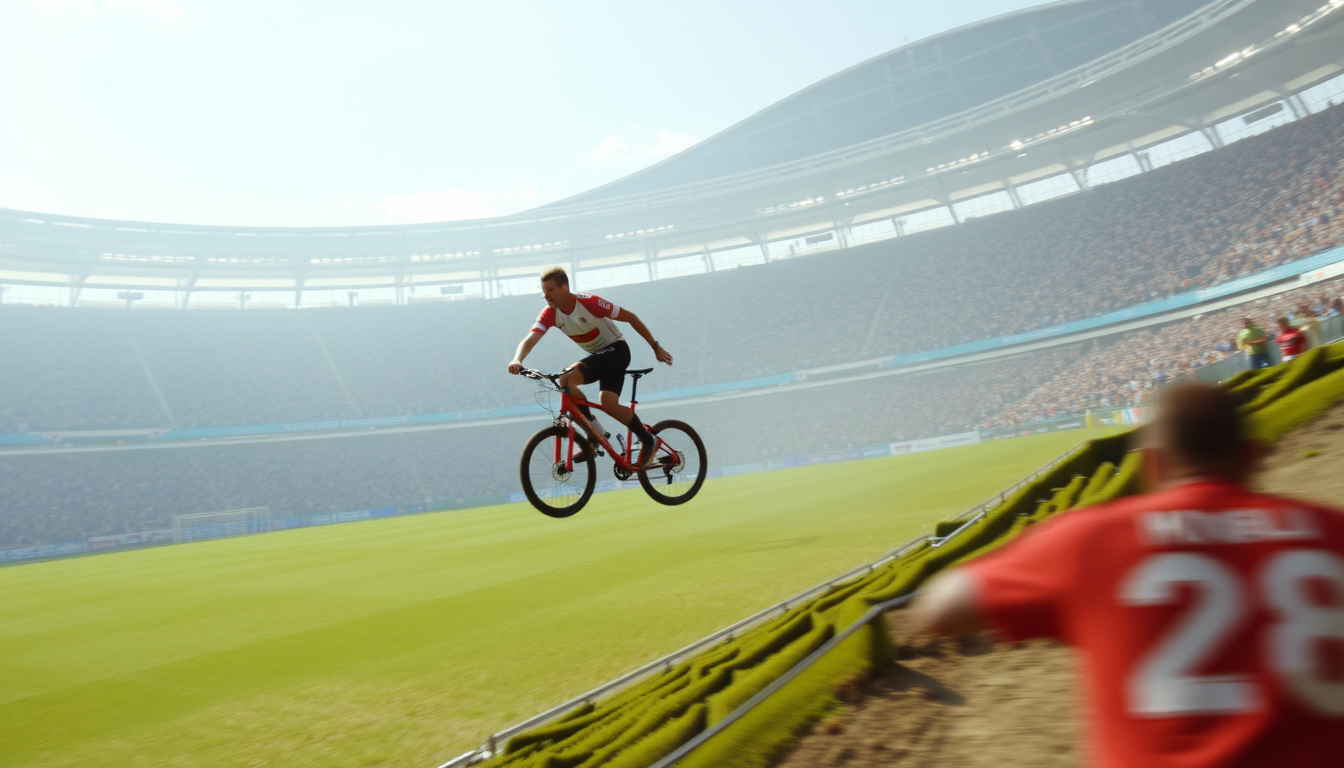 Main art studio: cr7 dando chute de bicicleta de 2018 na champions league plano geral angulo normal