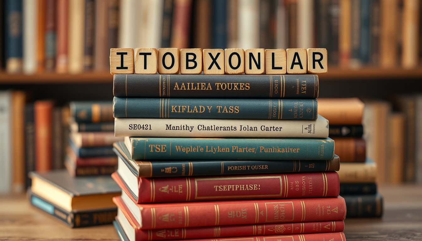 AI Art prompt example created from the prompt: many books with a word KITOBXONLAR on top