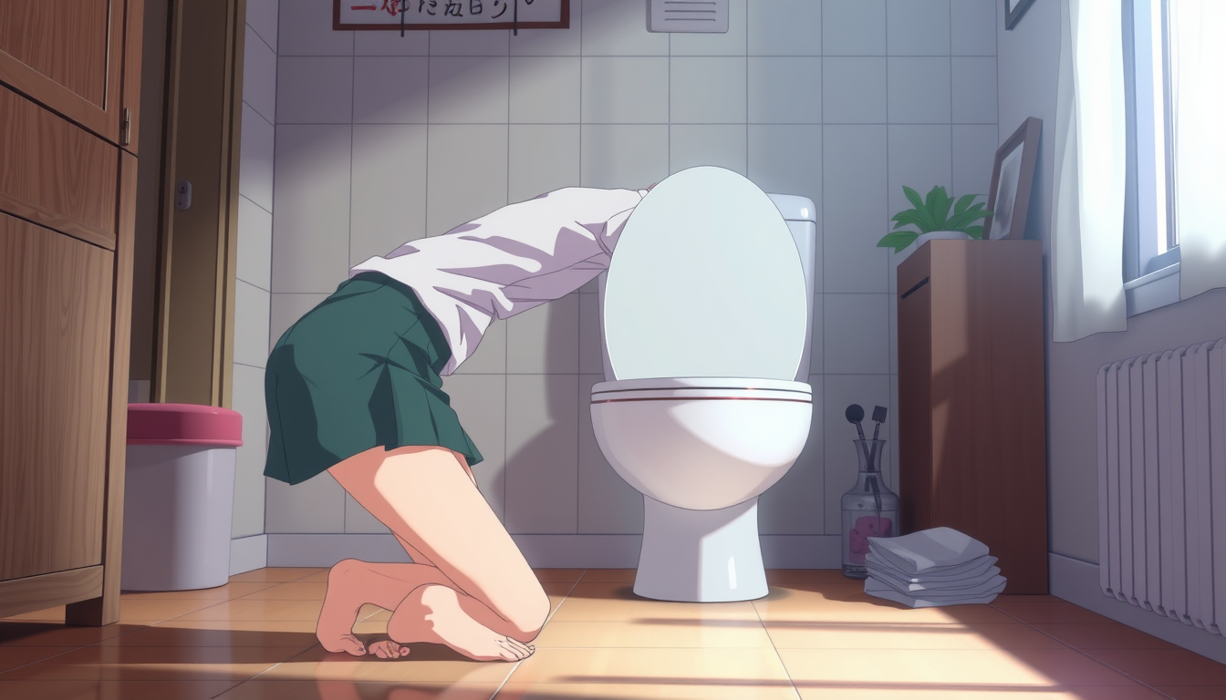 Main art studio: Very mature anime woman standing pooping on the floor