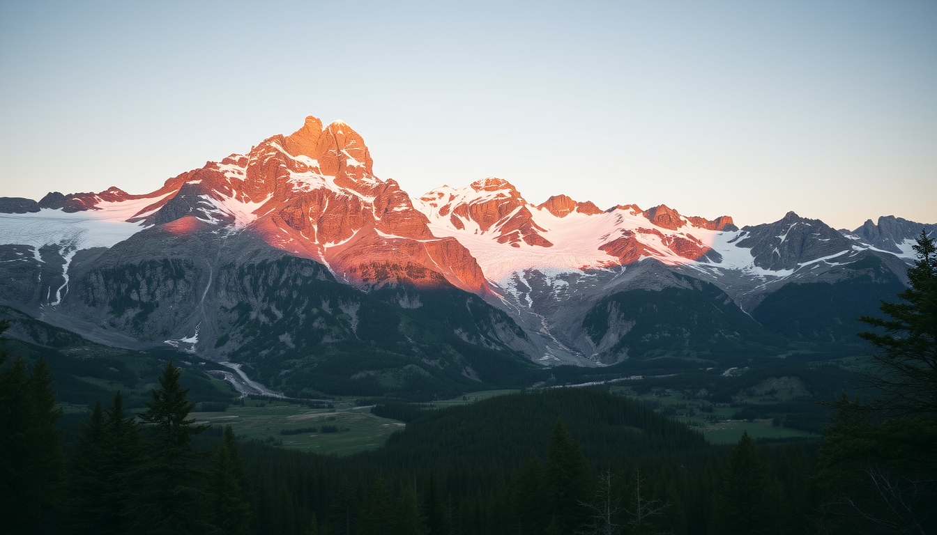 Main art studio: format paysage une montagne rocheuse avec sur quatre cotes un monde: glacier lave foret marais (toxique)
