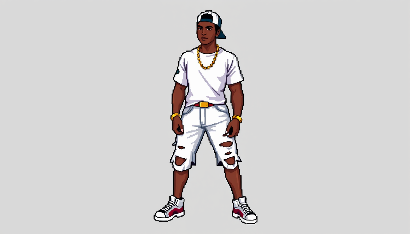 Sprite idea created from the prompt: pixel art game sprite, clean pixel grid, retro 16-bit palette, Pixel art 16-bit, full-body Dominican street boy, head-to-toe visible, center