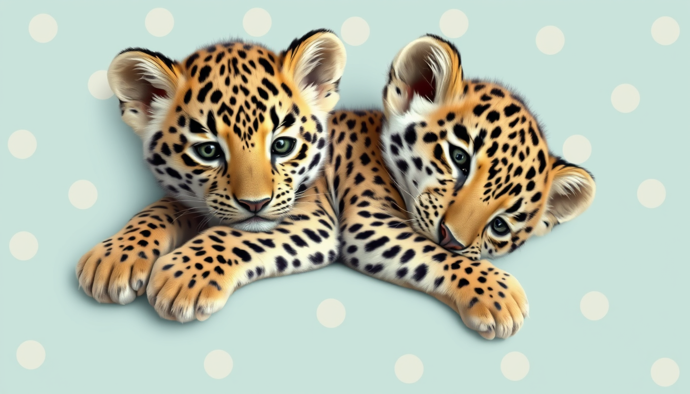 Main art studio: Mache mir zwei realistische, also zwei Baby Leoparden, die aufeinander liegen einer guckt zu mir und der andere liegt so bisschen nach rechts aber das