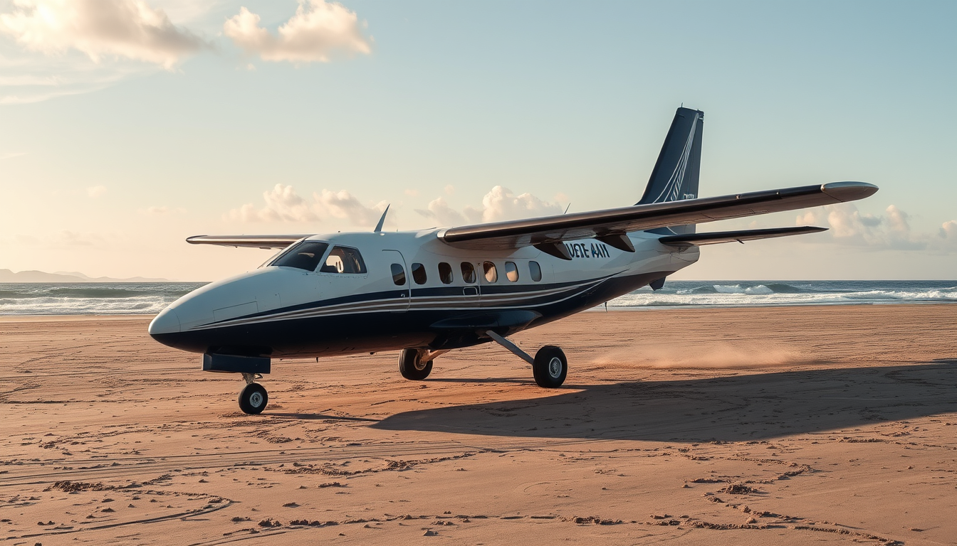 Main art studio: Erstelle ein Bild von einem Flugzeug am Strand