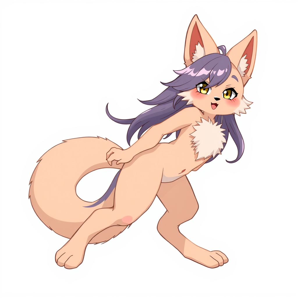 Main art studio: furry, female anime-style furry character,full body,not wearing clothes