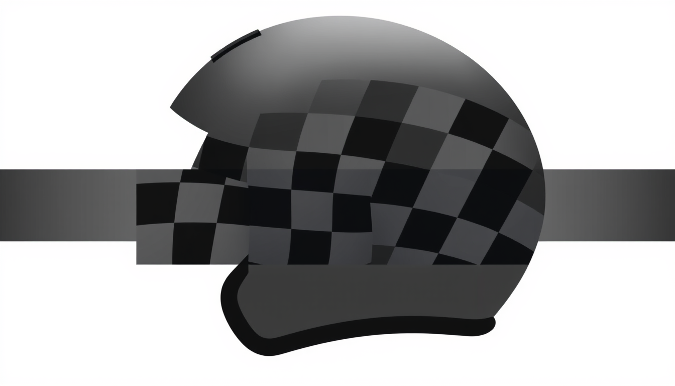 Vector Art idea: vector art illustration, clean flat shapes, bold solid colors, crisp edges, A flat 2D vector design of a motorcycle helmet decal. A horizontal rectang
