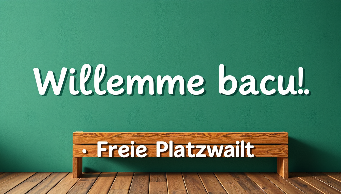 Main art studio: Create an image with the wording "Willkommen zurück" and the subtitle "Freie Platzwahl".