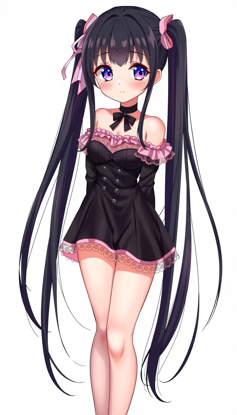Anime idea: anime style, vibrant colors, expressive eyes, young adult woman, adult, mature face, adult proportions, jirai kei, elegant, cute, full body, very long