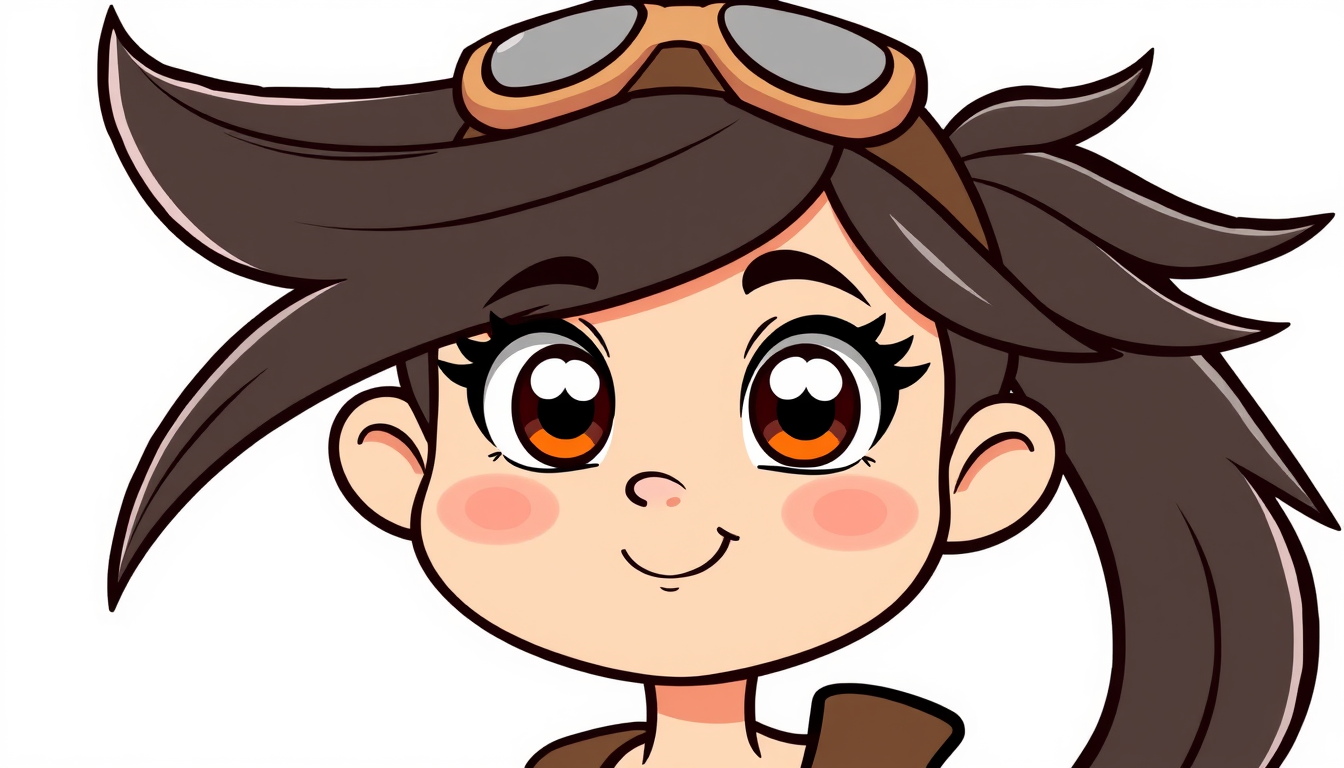Cartoon Avatar idea created from the prompt: cartoon avatar, head-and-shoulders, bold outlines, flat shading, chica aventurera d emontaña con ojos grandes y pelo largo, morena de ojos,