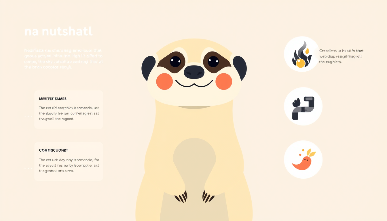 Main art studio: A minimalist vector meerkat character, simple geometric forms, flat colors, soft gradients, rounded shapes, expressive eyes, clean and modern infograp