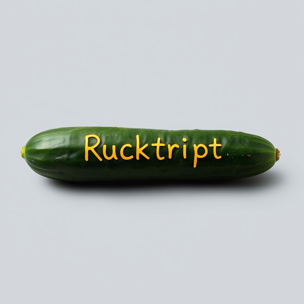 Main art studio: cucumber with the words “Rücktritt” written on the CUCUMBER