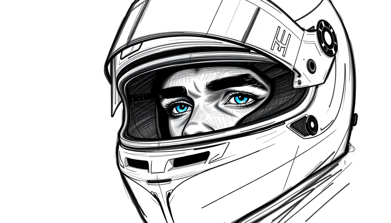 Main art studio: max verstappen helmet sketch but with softer features the entire sketch to be black and white but the eyes to be blue