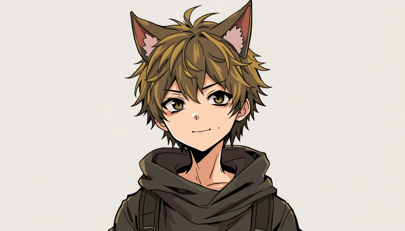 Fantasy Character idea created from the prompt: original fantasy character design, strong readable silhouette, coherent costume and materials, Kuro, a 15-year-old boy with messy, dark-gold