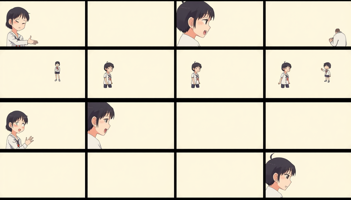 Sprite Sheet idea created from the prompt: a grid of animation frames sharing one character, scale, palette, and camera angle, deliberate composition, Script sheet complet de manjiro 