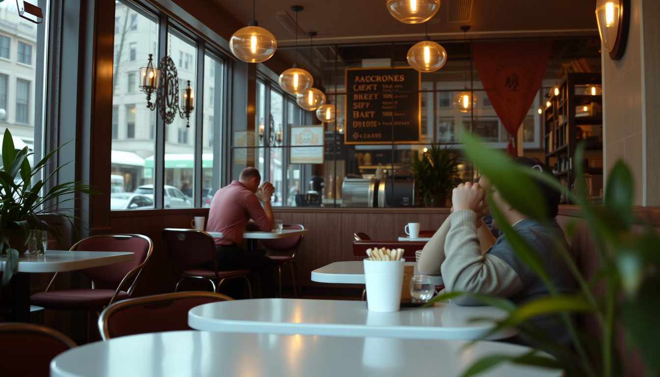AI Art prompt example created from the prompt: Sitting in a cafe