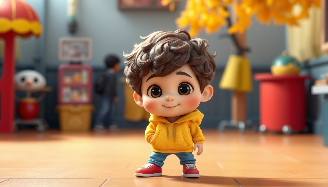 Characters idea: an original character defined by silhouette, role, outfit, palette, and expression, deliberate composition, A cute fictional 7-year-old boy named Lio,
