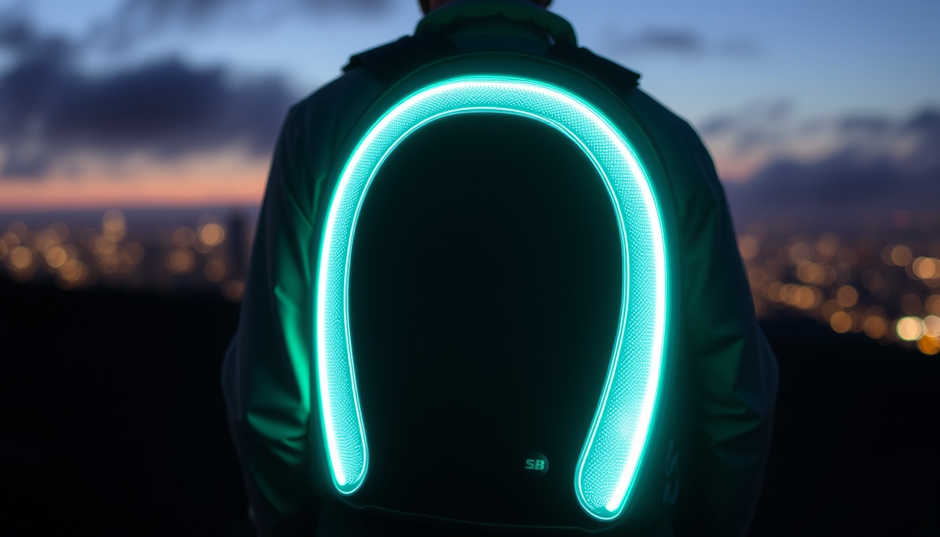 Main art studio: Erstelle mir ein Bild von einem Smart Rucksack mit LED, GPS, Sprachsteuerung.