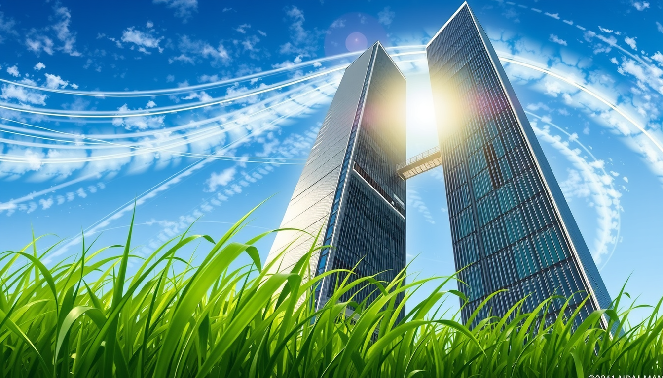 Wallpapers idea: wallpaper artwork, wide atmospheric scene or bold pattern, high detail, make the sky Clouds, grass, sun, and Abstract blue waves move slowing realisti