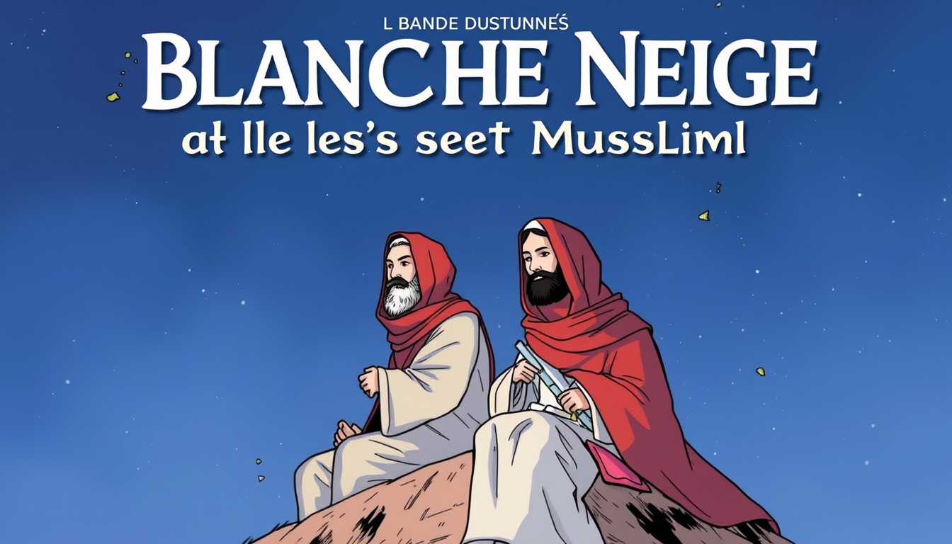 Main art studio: couverture d'une bande dessinée intitulée Blanche Neige et les sept Muslim