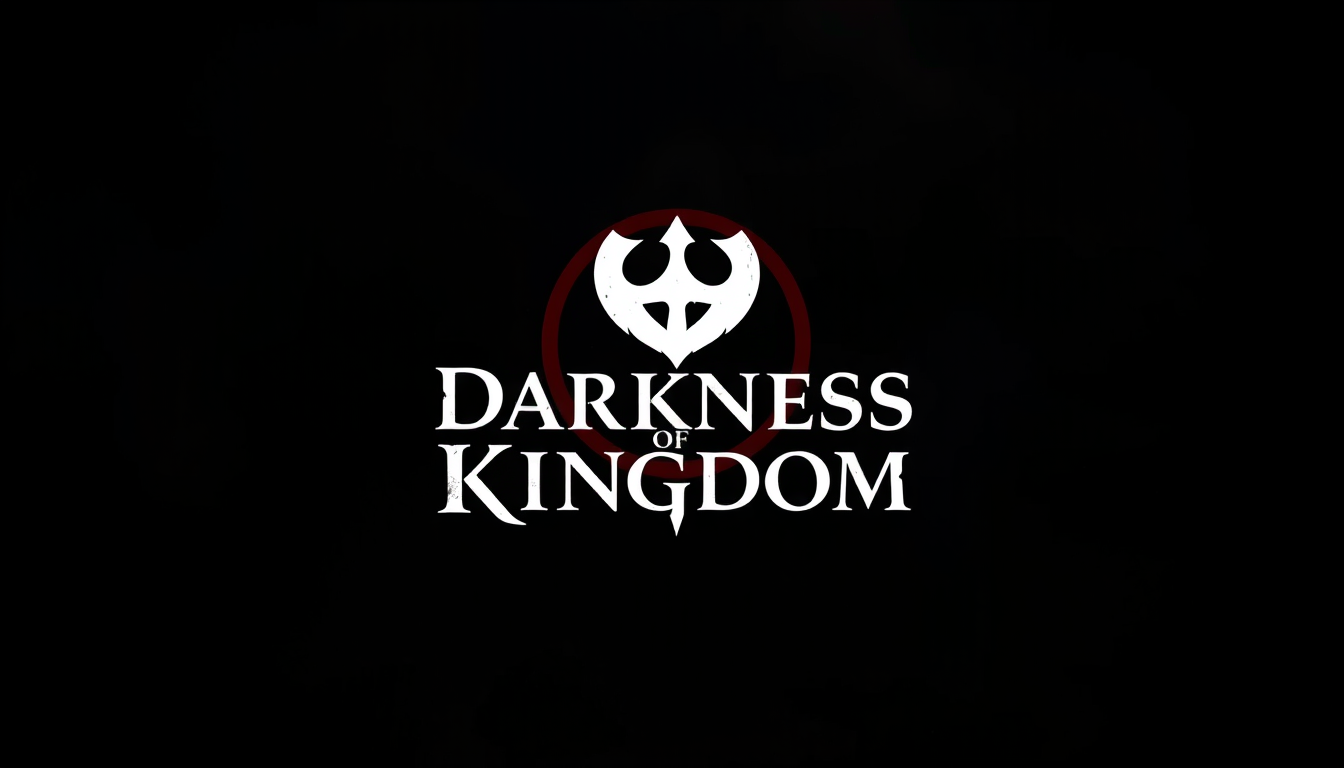 Logo idea: logo design, clean minimal mark, bold simple shapes, balanced composition, Simple dark fantasy background with the DARKNESS OF KINGDOM logo centered a