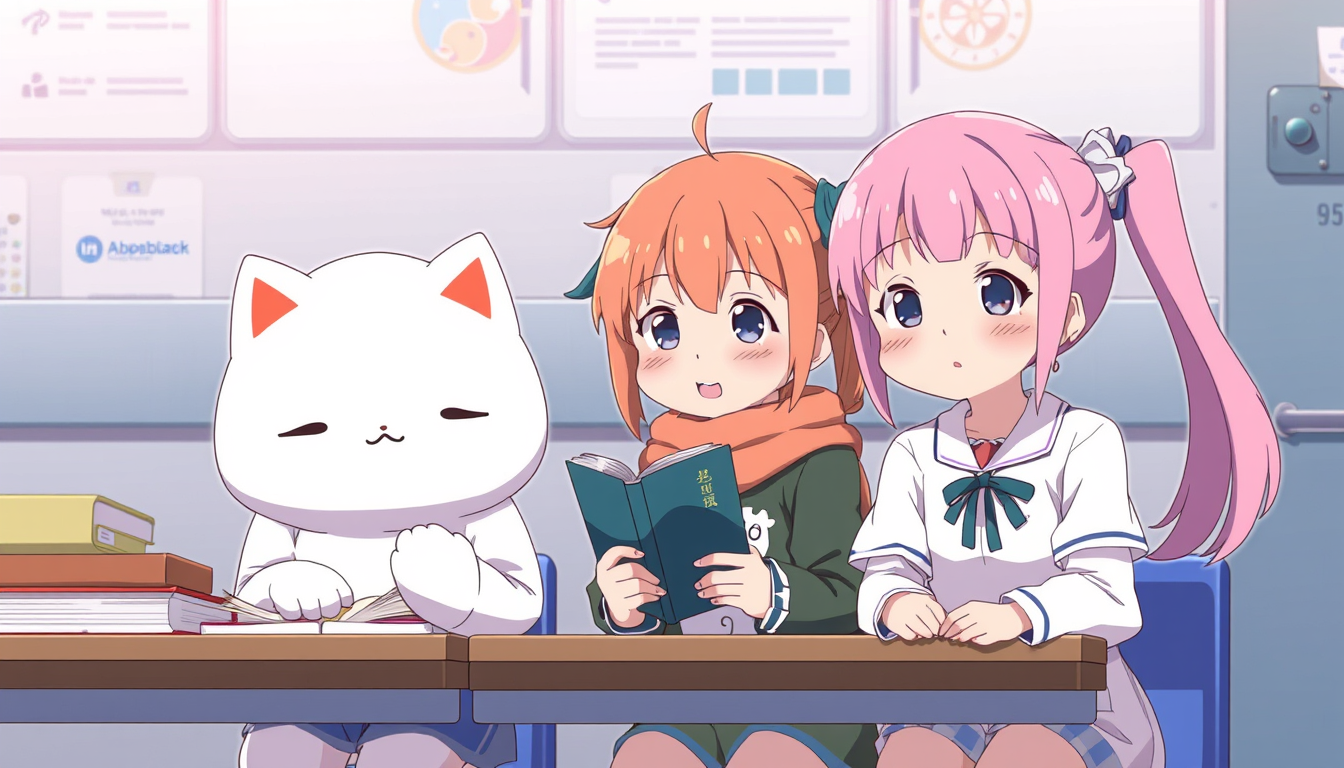 Main art studio: Udělej anime obrázek anime holku ať má bílý triko s krátkým rukávem ať má takovou na takový halenka ať má mašli strakapou červenou a ať má i sukni str