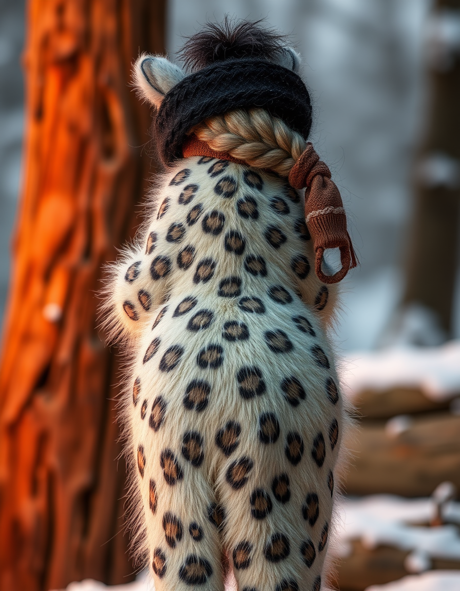 Main art studio: Furry anthropomorphic snow leopard girl show butt