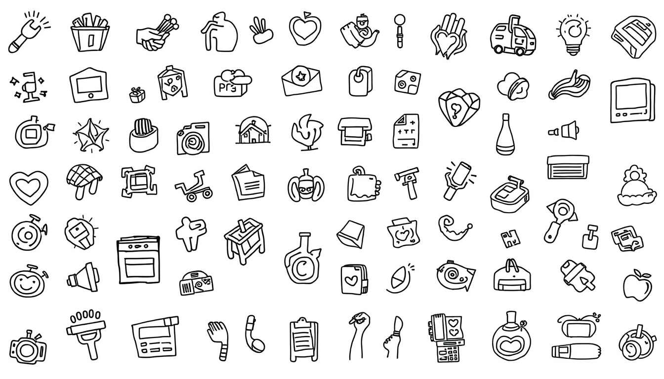 Doodle idea created from the prompt: casual hand-drawn line art built from simple icons, repeated marks, and playful spacing, deliberate composition, I want a doodle art referen