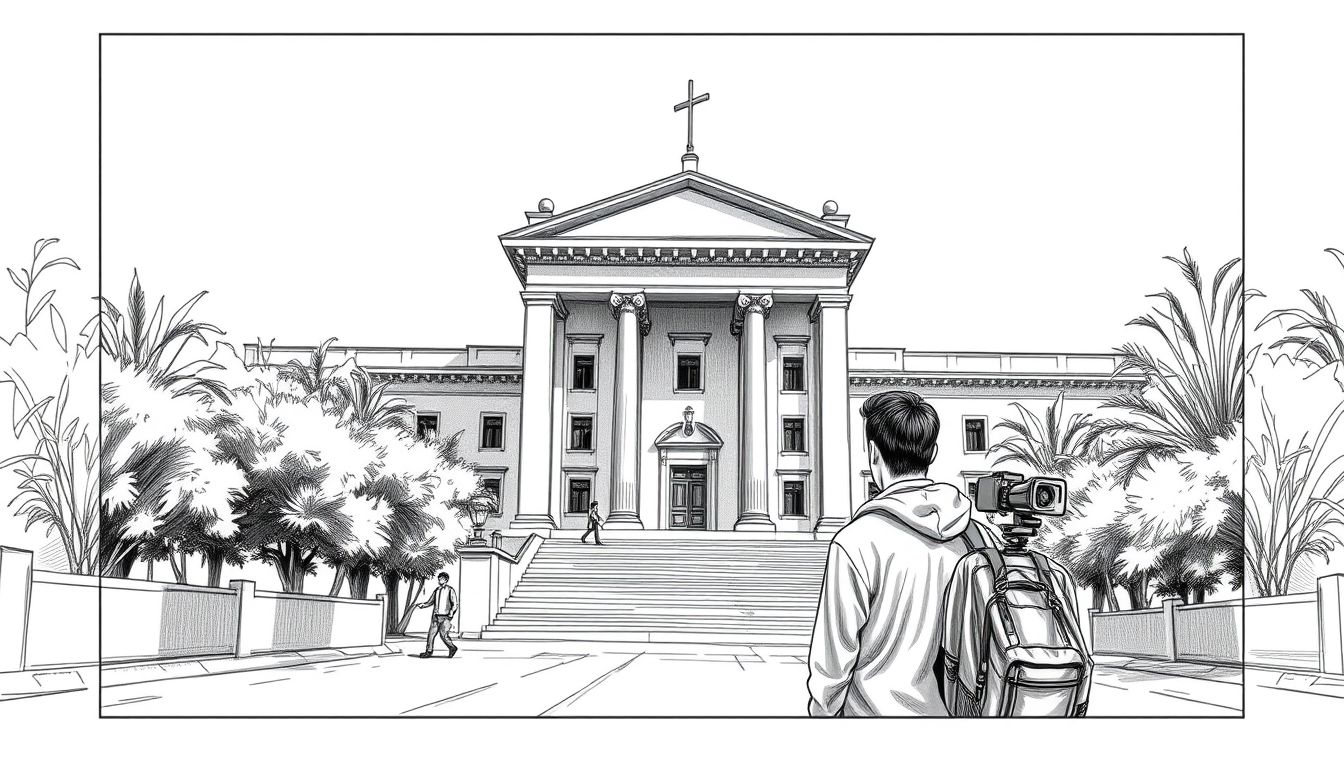 Storyboard idea created from the prompt: storyboard panels, cinematic shot sequence, clear camera angles, grayscale sketch layout, readable scene flow, dos jovenes universitarios es