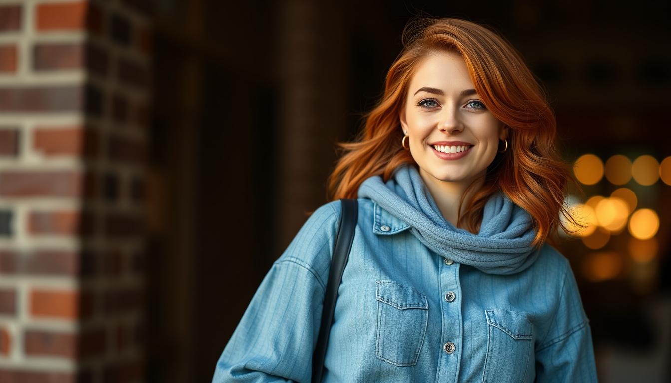 Main art studio: generate a beautyfull woman, red haired, full body clothes simples