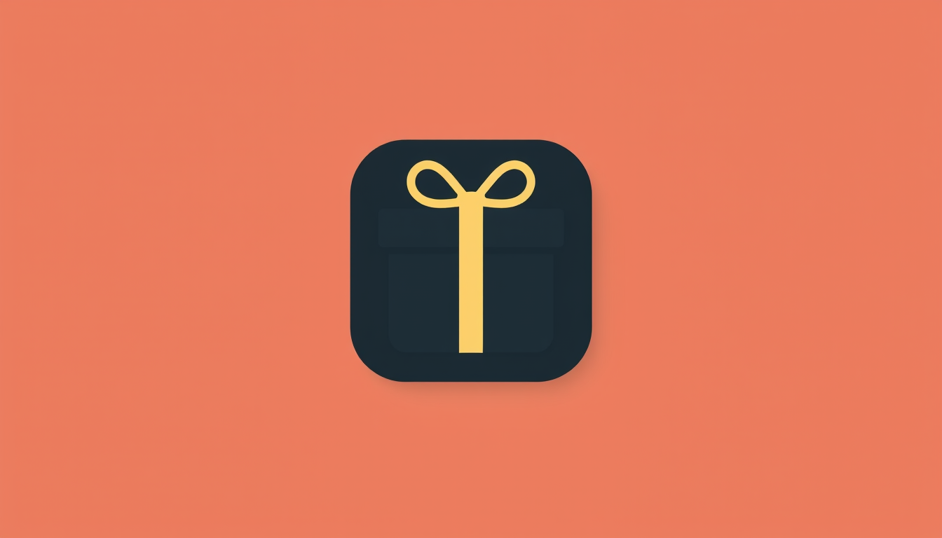 Icon idea created from the prompt: app icon, clean minimal symbol, bold simple shape, flat design, Geschenk dunkel , crisp icon on solid background