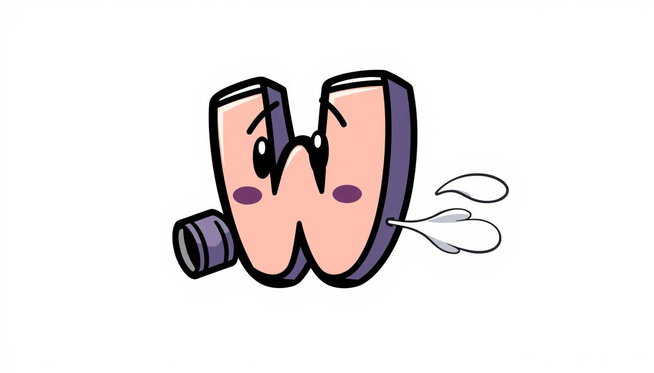 Twitch Emote idea created from the prompt: twitch emote, small bold expressive icon, thick outline, readable at tiny size, Letter W with exhaust coming out the side blowing smoke , tr