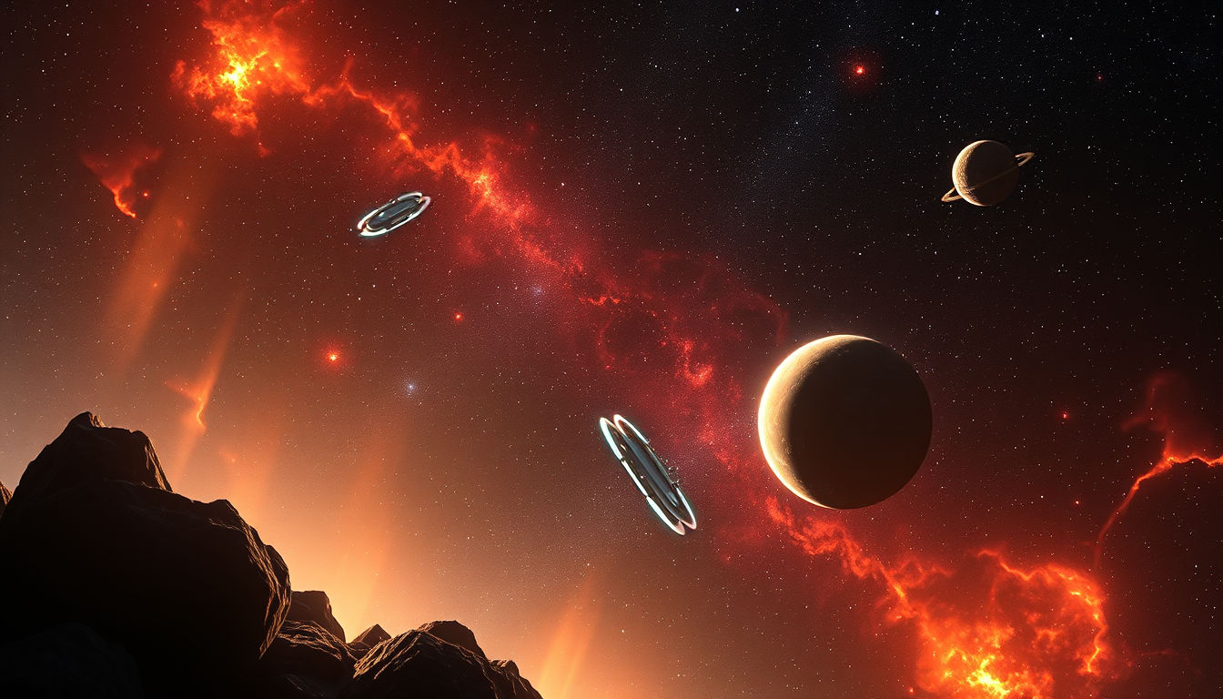 Main art studio: make space backgronde and a astrodie in space and it says space enigen