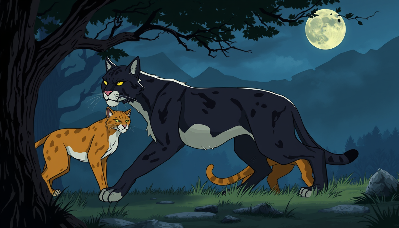 Concept Art idea: exploratory concept art, clear design goal and readable silhouette, coherent era and material language, Warrior cats by Erin Hunter character design.
