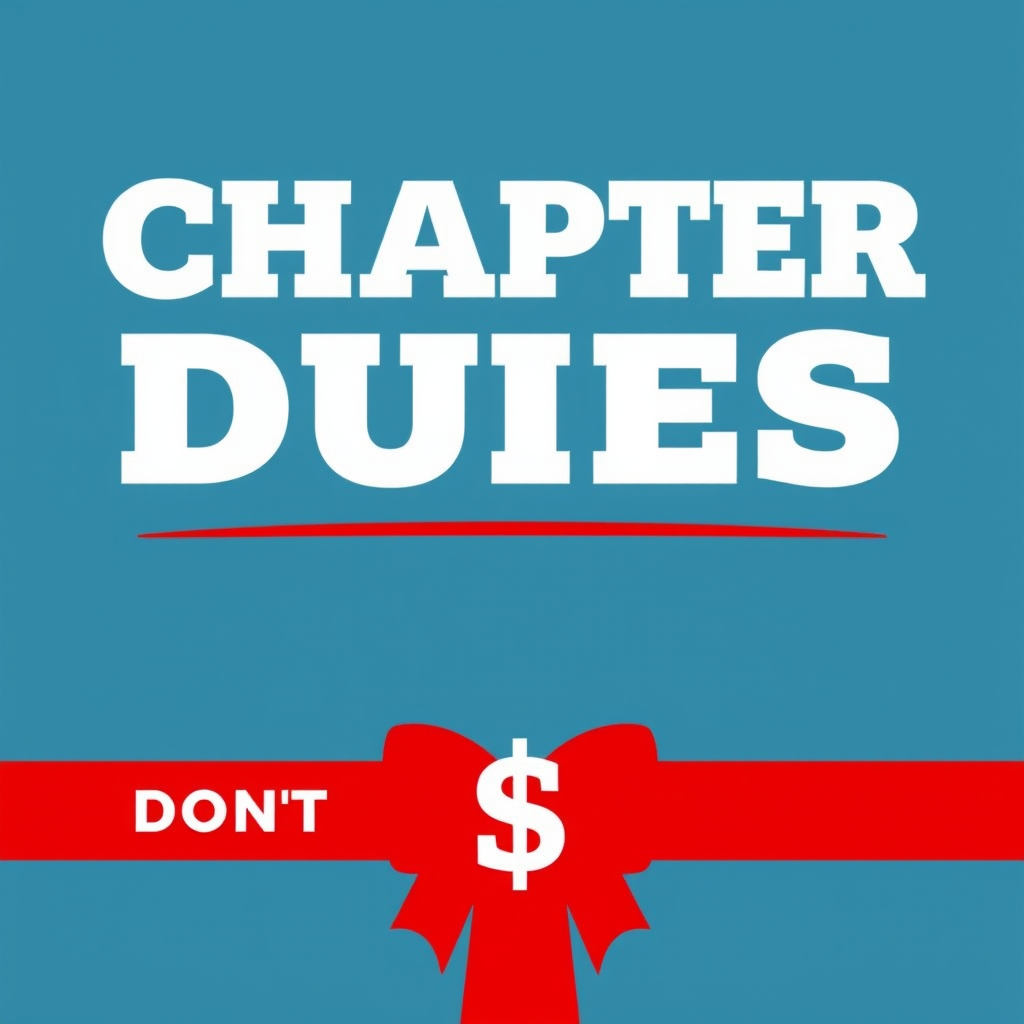 Main art studio: make me a photo for "chapter dues" regarding bni chapter. dont list a dollar amount. red and white colors