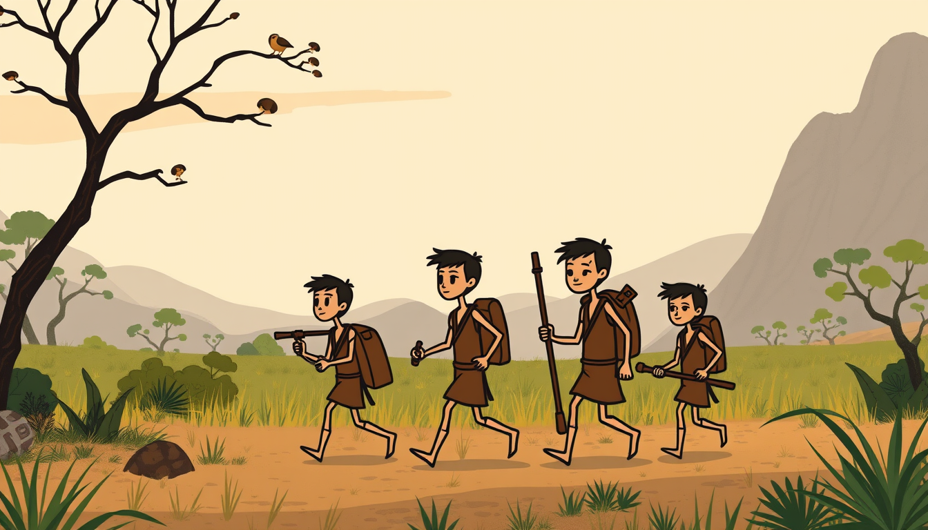 AI Art prompt example created from the prompt: 2D stickman cartoon, warm cinematic colors, thick black outlines, expressive character, simple detailed background, clean hand-drawn animati
