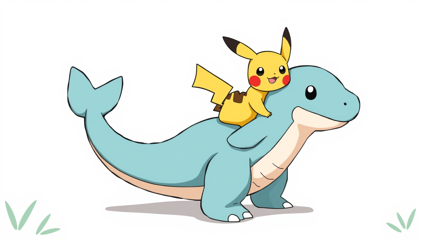 Main art studio: Create a lapras traceable image with a ditto face and a pikachu riding lapras also with a ditto face