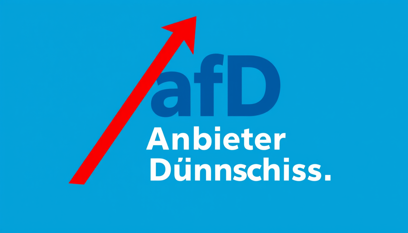 Main art studio: Satirical German political parody wallpaper, ultra-wide 20:9, 2400x1080. Blue campaign-poster style, large blue "AfD" logo with red upward arrow. Bold