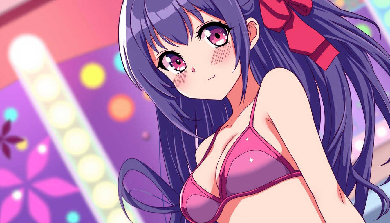Anime idea: anime style, vibrant colors, expressive eyes, A girl with micro bikini in a lascive pose , detailed anime illustration