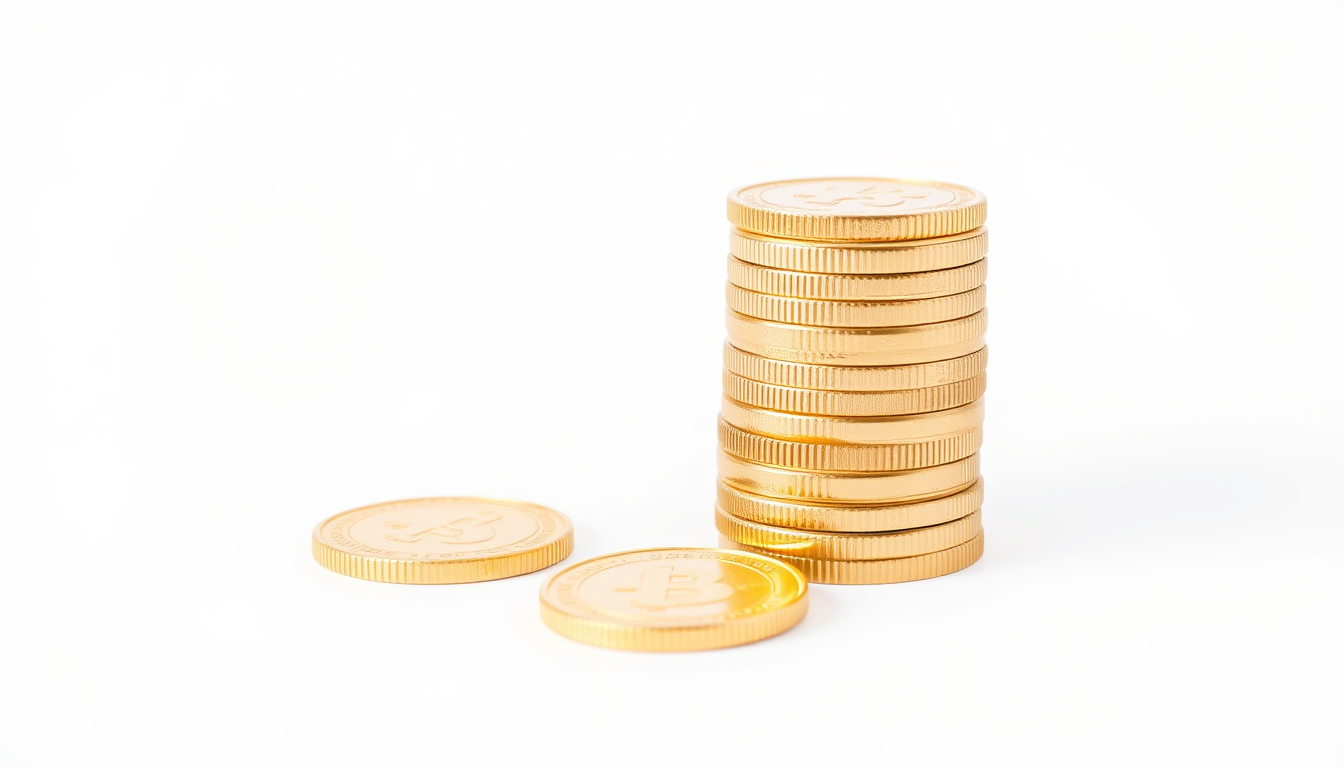 Main art studio: a stack of gold coins on a clear white background