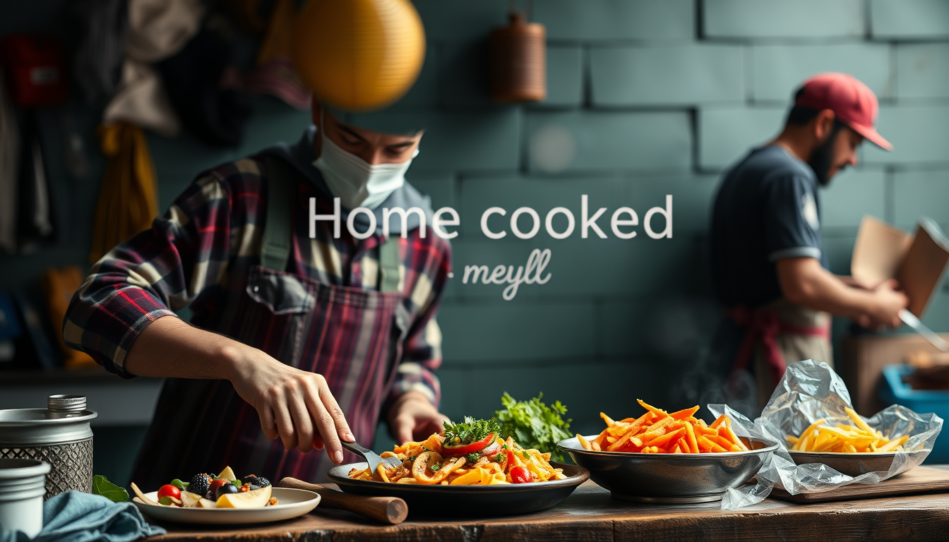 YouTube Banners idea: youtube channel banner, wide 16:9 composition, bold branding graphics, Home cooked meals with the theme of street wear , channel-art ready banner