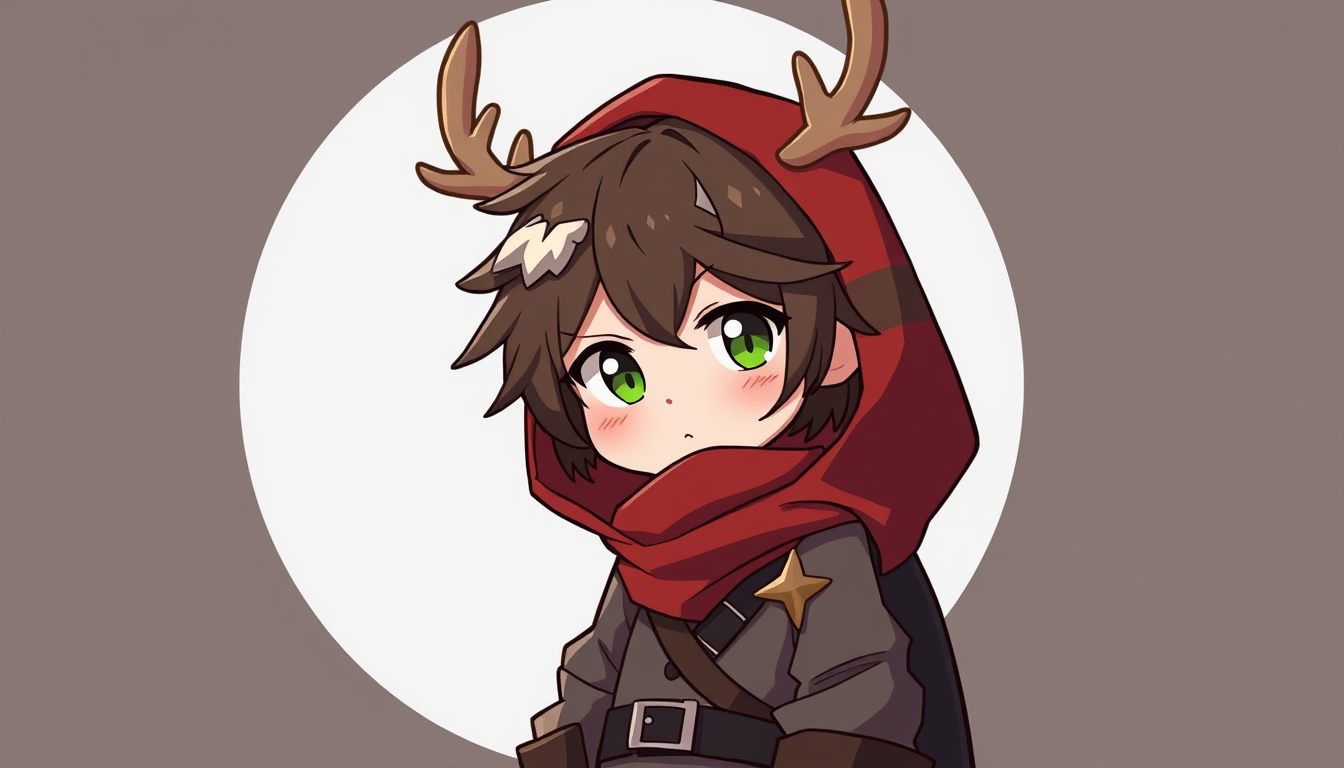 Characters idea: an original character defined by silhouette, role, outfit, palette, and expression, deliberate composition, A boy short brown hair dark green eyes mak