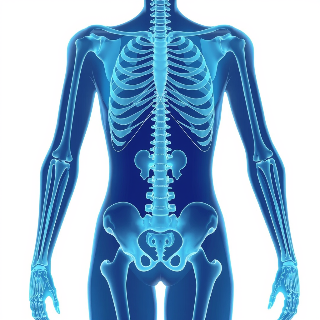Main art studio: anime full body x-ray radiograph, semi-transparent skin, visible skeleton inside, blue tint xray scan, medical film aesthetic, clean background, anime