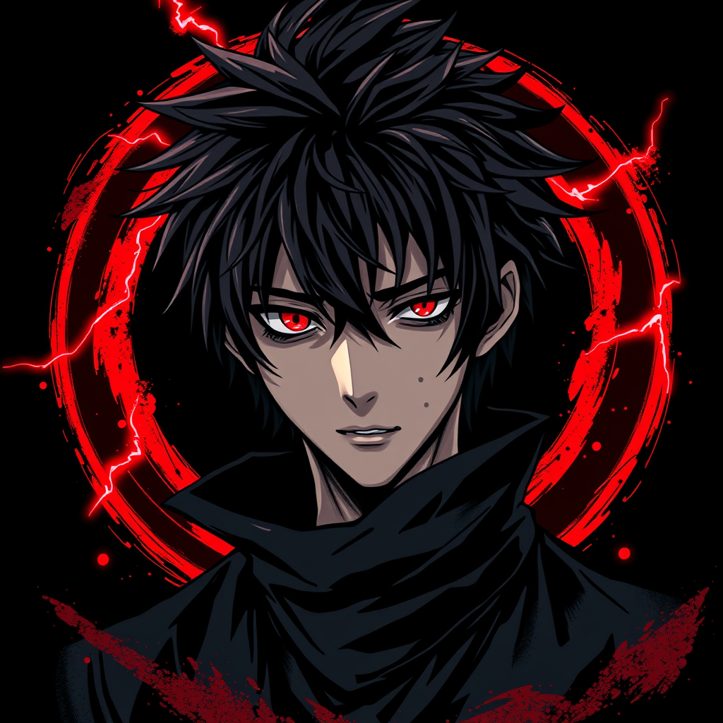 Anime idea created from the prompt: anime style, vibrant colors, expressive eyes, Create an insanely clean, dark anime gaming PFP in a perfect 1:1 square composition, inspired