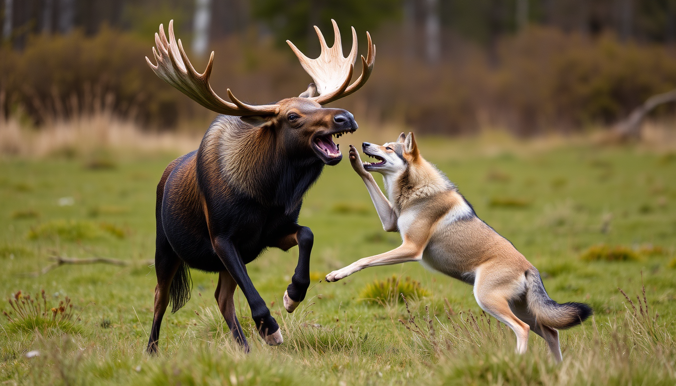 Main art studio: Can you make me a wolf and a Moose fighting