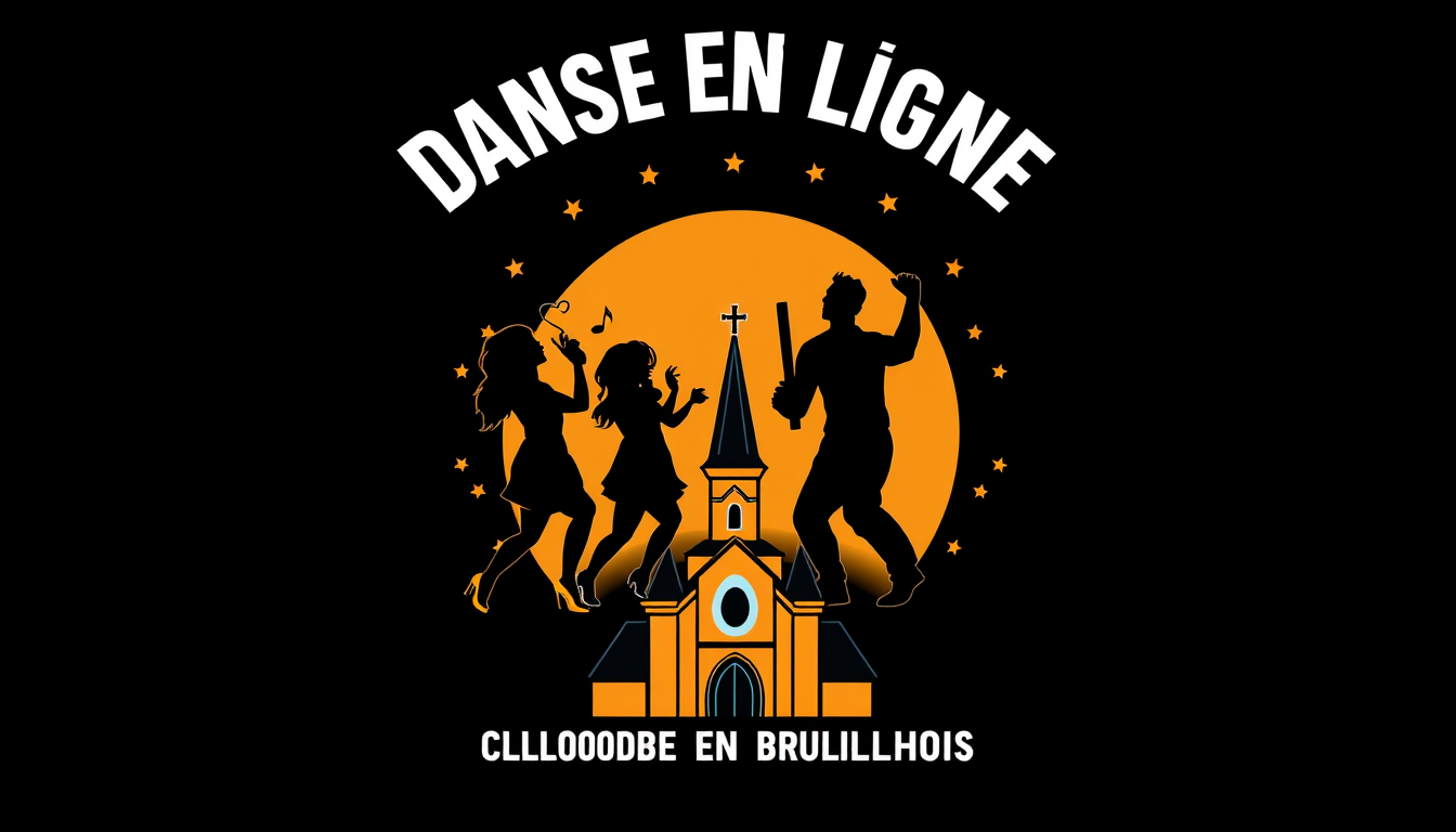 AI Art prompt example created from the prompt: Logo dynamique coloré pour un club de danse en ligne, destiné au dos d’un tee-shirt noir. Texte exact : « DANSE EN LIGNE » en haut, en grand