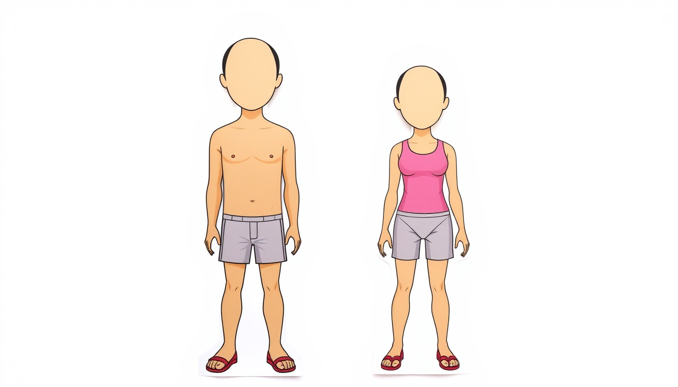 AI Art prompt example created from the prompt: Two realistic full-body paper dolls, boy and girl. Natural skin color. Both have completely bald heads and blank oval faces with no eyes, no