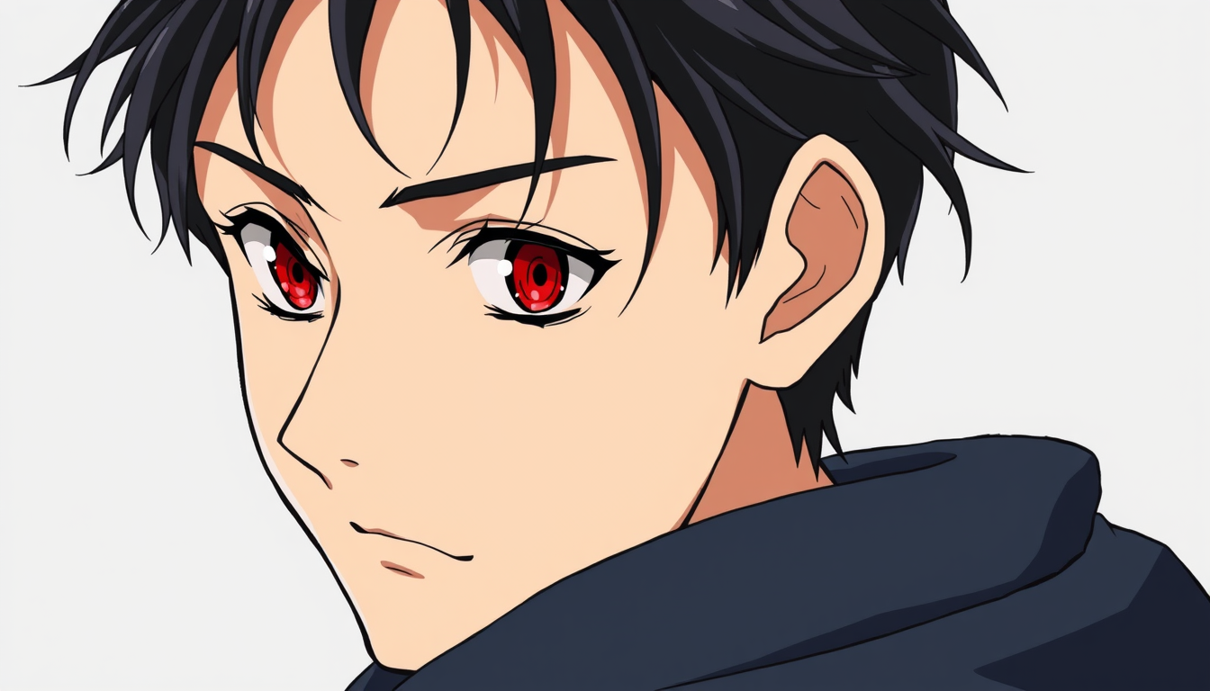 AI Art prompt example created from the prompt: masterpiece, best quality, original anime character, 16-year-old boy, crimson red eyes, messy black hair, expressive realistic anime eyes, s