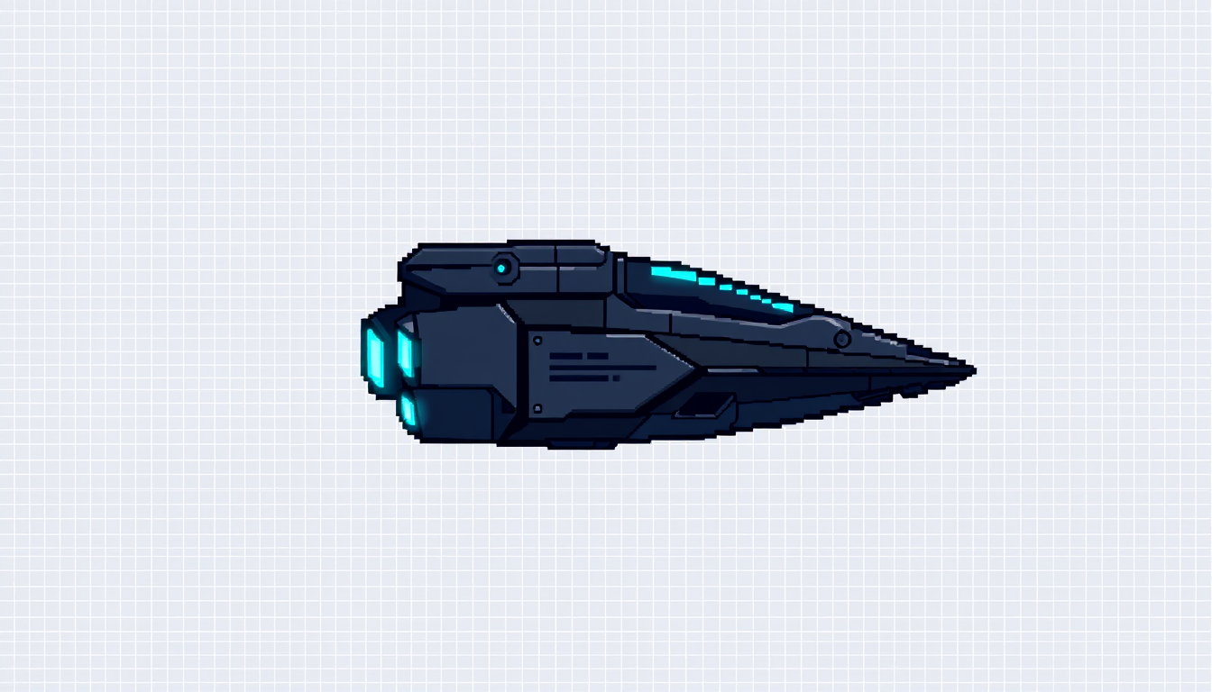 Sprite idea created from the prompt: pixel art game sprite, clean pixel grid, retro 16-bit palette, Simple futuristic spaceship game sprite, side view, 16-bit pixel art style, c