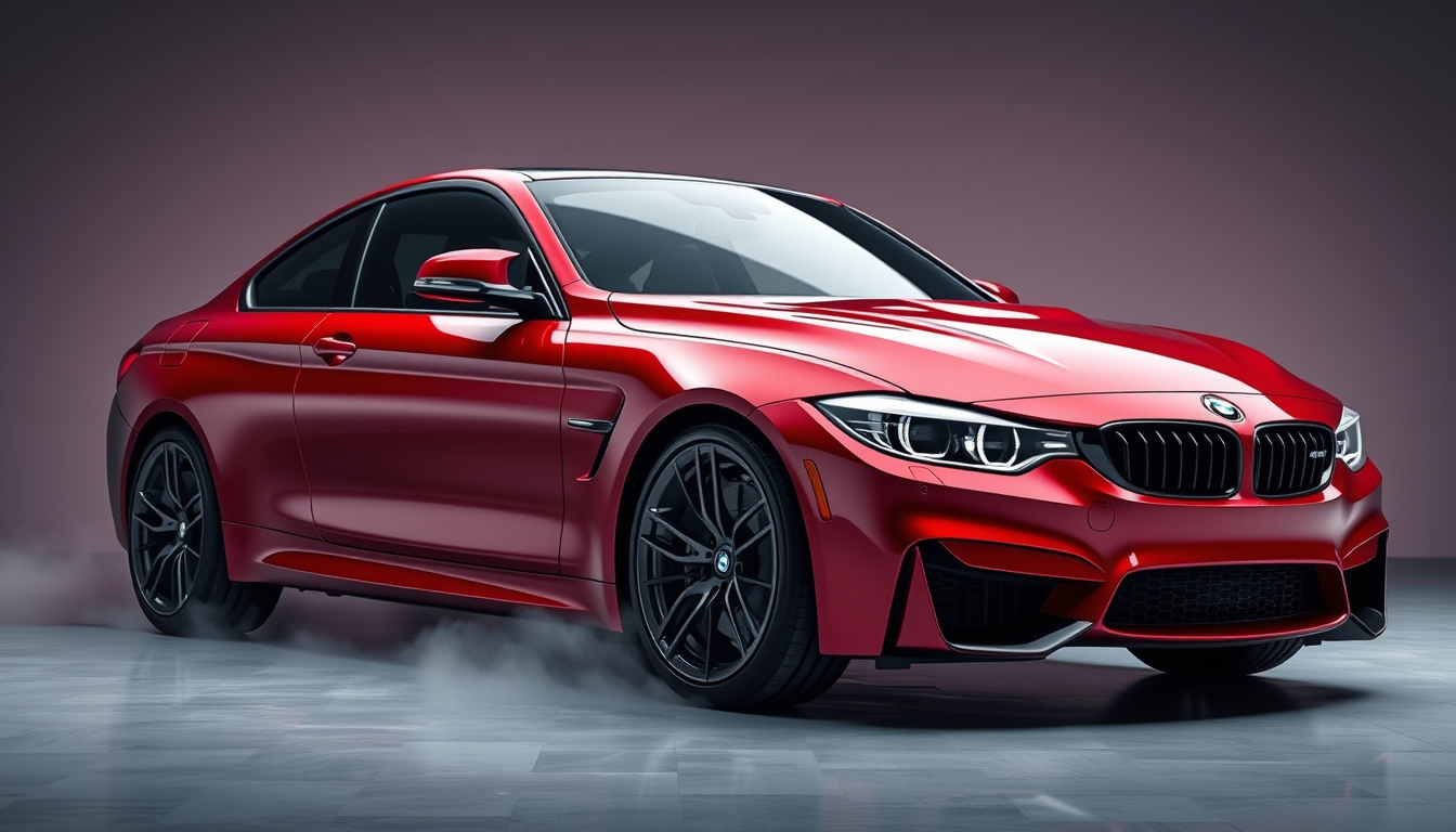 Realistic Images idea: photorealistic generated image, natural materials and skin texture, physically plausible lighting, create bmw modify car red and black mix wallpaper ,