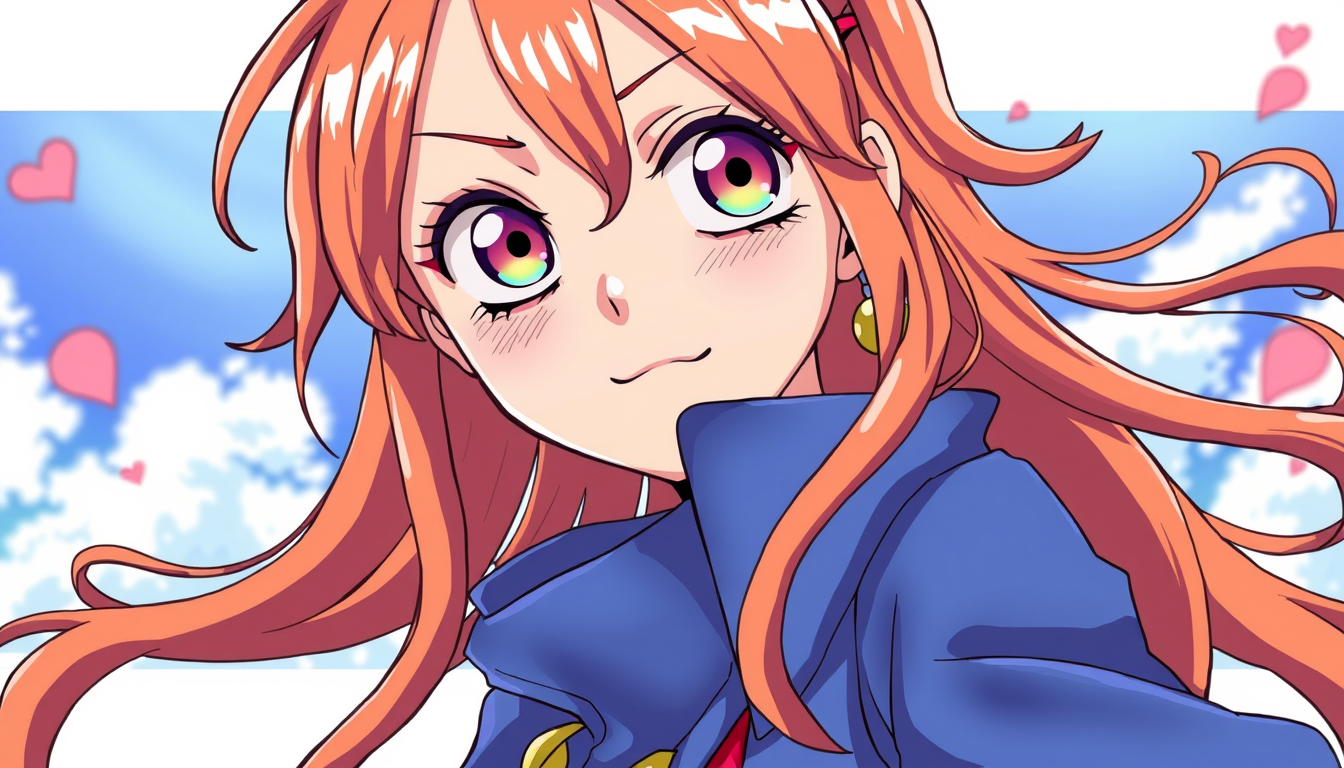 Anime idea: anime style, vibrant colors, expressive eyes, Nami one piece , detailed anime illustration